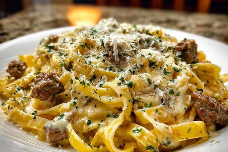 Creamy Parmesan Beef Fettuccine with Garlic Butter Sauce