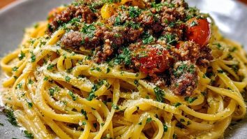 Creamy Parmesan Beef Linguine with Garlic Butter Sauce
