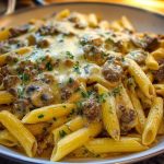 Creamy Velveeta Beef Stroganoff and Penne Pasta 1