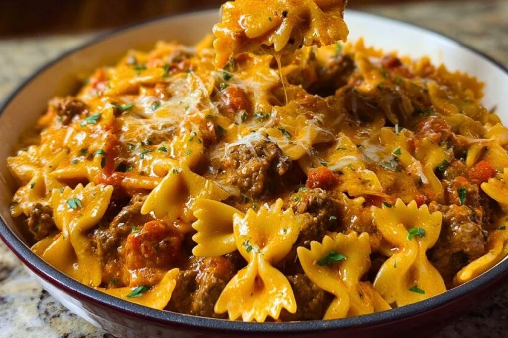 Creamy Velveeta Bowtie Pasta with Italian Beef Marinara