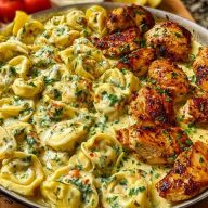 Easy Creamy Velveeta Chicken Tortellini with Mozzarella Garlic Sauce One-Pot Dinner