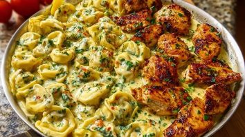 Easy Creamy Velveeta Chicken Tortellini with Mozzarella Garlic Sauce One-Pot Dinner