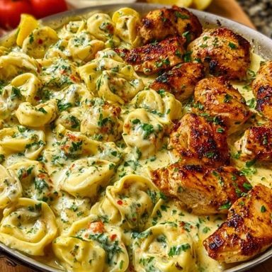 Easy Creamy Velveeta Chicken Tortellini with Mozzarella Garlic Sauce One-Pot Dinner