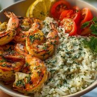 Garlic Butter Shrimp Bowl Recipe with Creamy Herb Rice