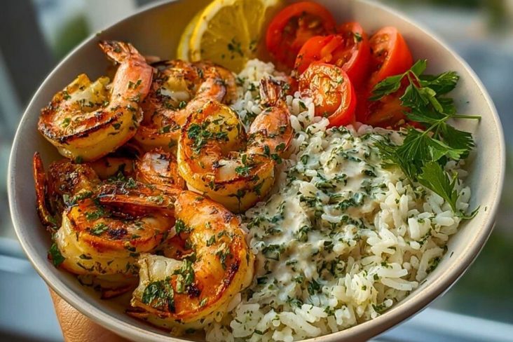 Garlic Butter Shrimp Bowl Recipe with Creamy Herb Rice