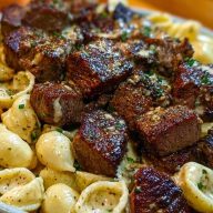 Garlic Butter Steak Bites & Creamy Chipotle White Cheddar Shells