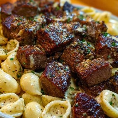 Garlic Butter Steak Bites & Creamy Chipotle White Cheddar Shells