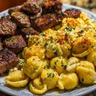 Garlic Butter Steak Bites & Loaded Cheddar Alfredo Shells