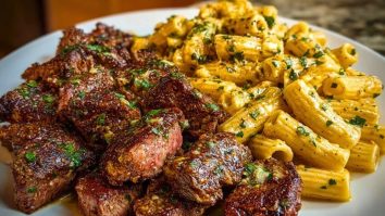 Garlic Butter Steak with Creamy Parmesan Rigatoni