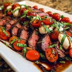 Grilled Balsamic Steak Caprese with Mozzarella, Tomatoes, and Basil