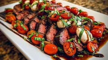 Grilled Balsamic Steak Caprese with Mozzarella, Tomatoes, and Basil