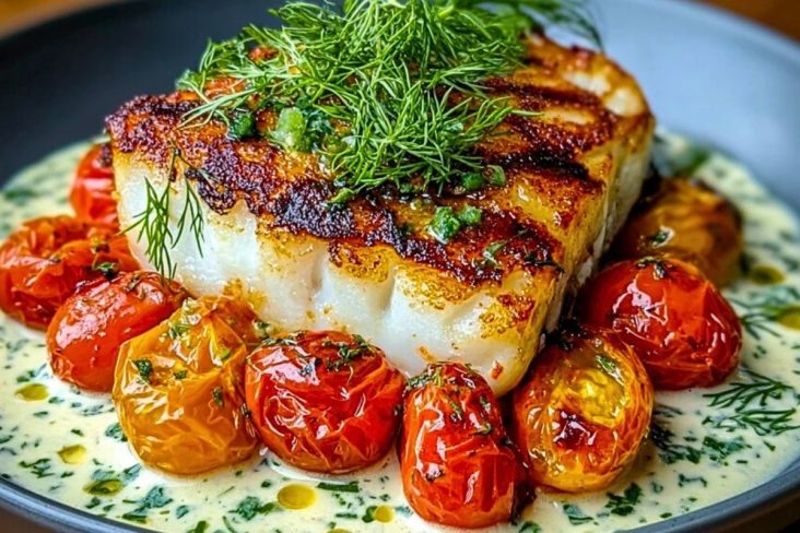 Grilled Cod with Roasted Tomatoes & Creamy Dill Sauce 1