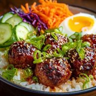 Korean BBQ Meatball Rice Bowls