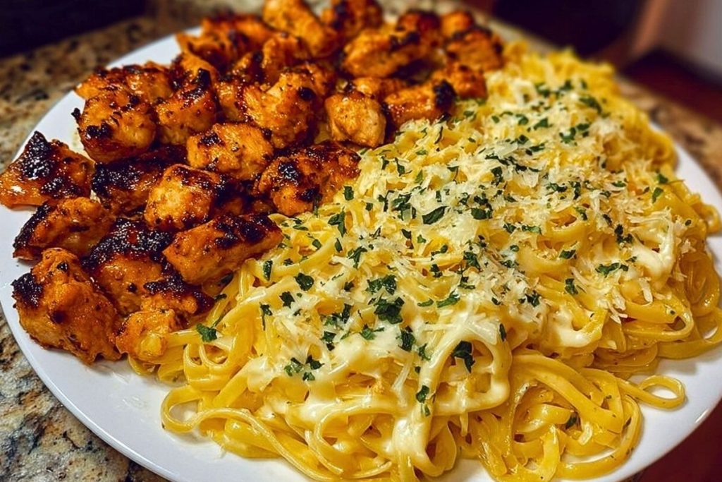 Lemon Garlic Butter Chicken Bites with Savory Parmesan Linguine