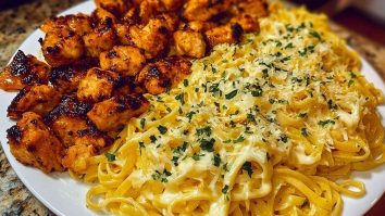 Lemon Garlic Butter Chicken Bites with Savory Parmesan Linguine