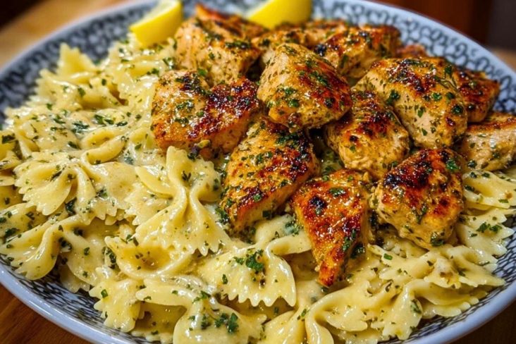 Lemon Garlic Chicken with Creamy Bowtie Pasta