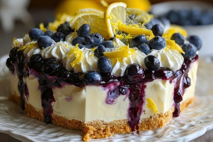 No-Bake Lemon dazzling Blueberry cream Cake