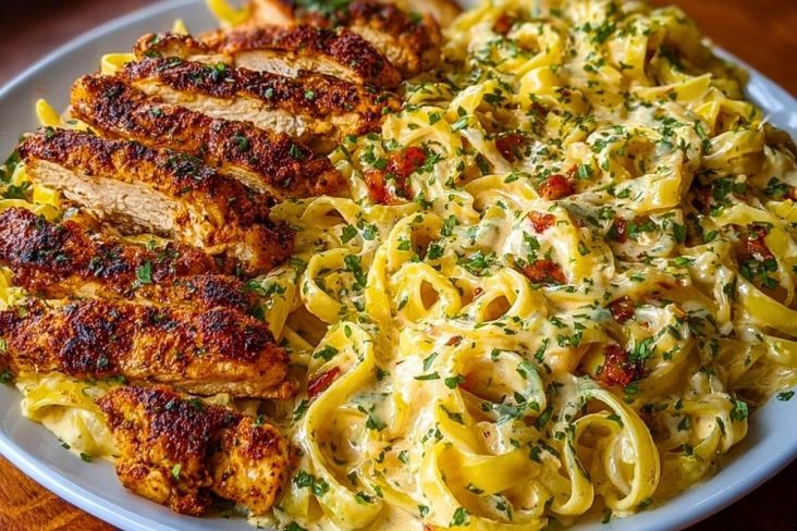One-Pot Creamy Cajun Chicken Linguine with Garlic Mozzarella Sauce