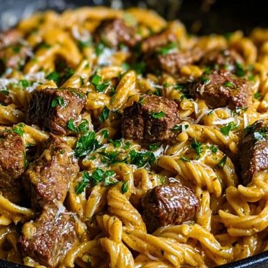 One-Pot Creamy Spicy Garlic Butter Steak & Pasta