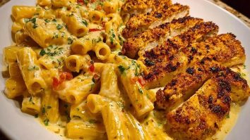 Spicy Cajun Chicken Rigatoni in Creamy Mozzarella Alfredo