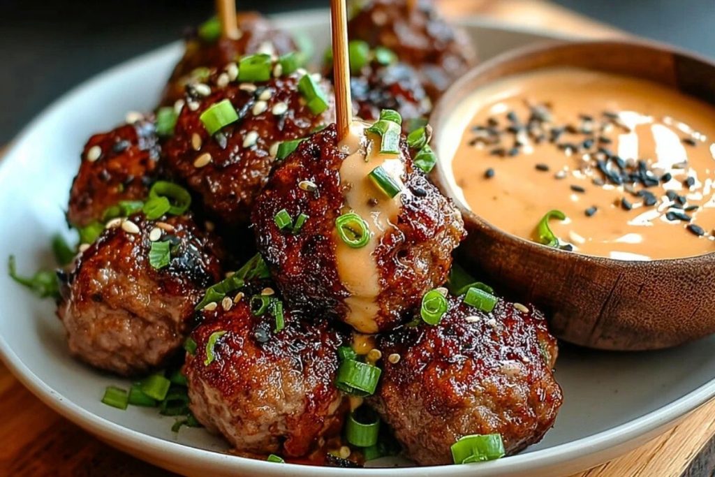 The Best Korean BBQ Meatballs with Spicy Mayo Dip