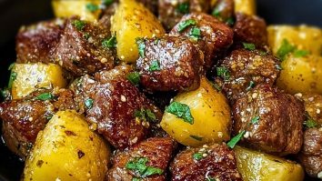 Air Fryer Garlic Butter Steak Bites and Potatoes