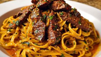 Cajun Garlic Butter Linguine with Tender Beef Strips