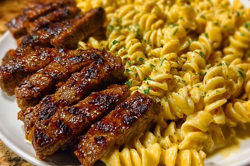 Cheesy Cajun Steak Pasta with Garlic Parmesan Sauce