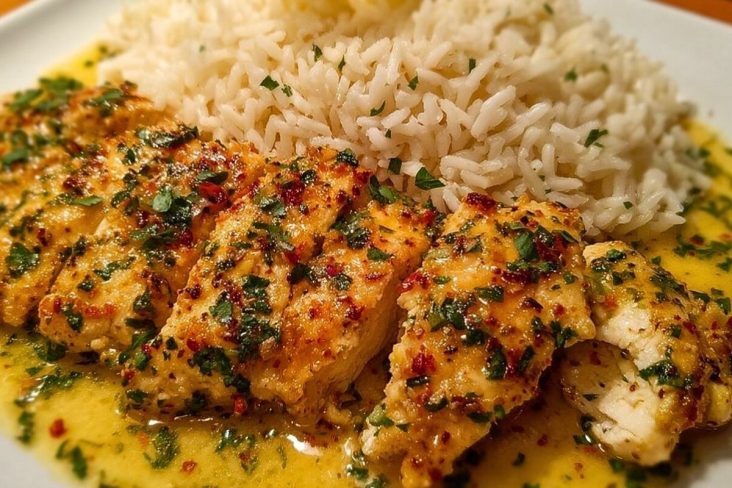 Chicken Scampi with Garlic Parmesan Rice