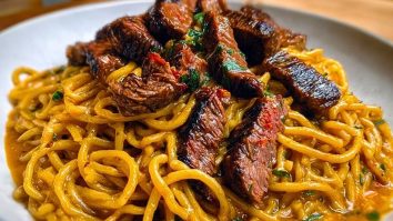 Creamy Cajun Garlic Butter Spaghetti with Beef Strips