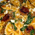 Creamy Garlic Butter Beef Bowtie Pasta with Italian Sausage & Spinach
