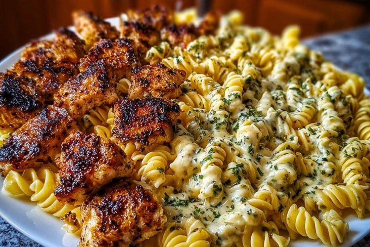 Creamy Parmesan Rotini with Cajun Garlic Butter Chicken