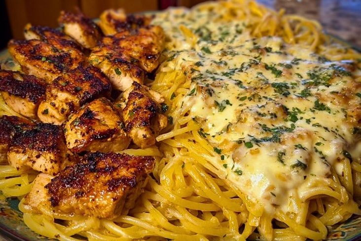 Creamy Velveeta Chicken Spaghetti with Mozzarella Garlic Cheese Sauce