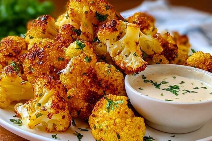 Crispy Baked Cauliflower Bites with Garlic Sauce