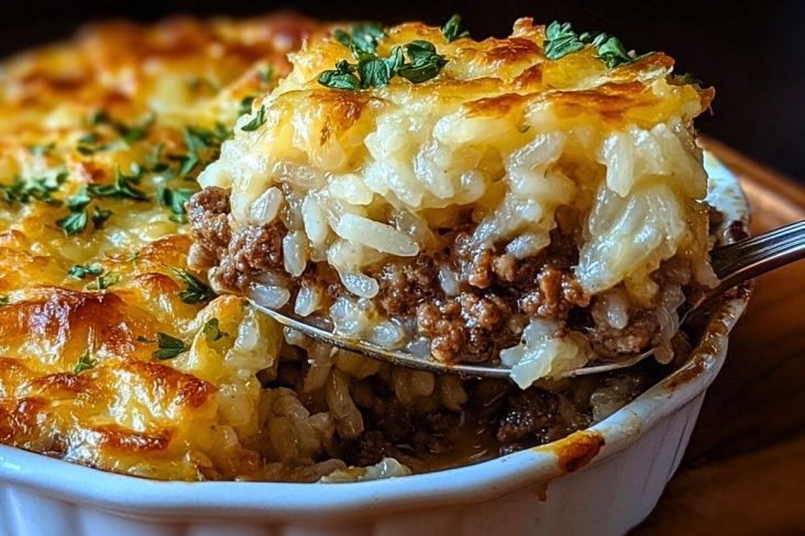 French Onion Ground Beef and Rice Casserole