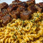 Garlic Butter Steak Bites with Spicy Cajun Alfredo Twisted Pasta