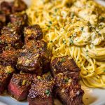 Garlic Butter Steak with Cheesy Linguine in Four-Cheese Sauce