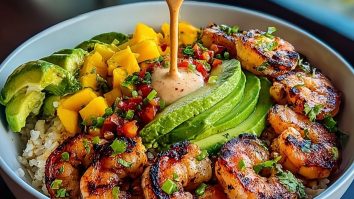 Shrimp and Avocado Bowls with Mango Salsa & Lime-Chili Sauce