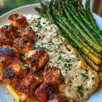 Ultimate Greek Chili Chicken Alfredo Recipe with Smoked Feta Cream & Crispy Parmesan Asparagus