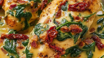 Smothered Baked Chicken with Creamed Spinach and Sun-Dried Tomatoes