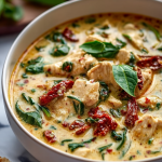 Rich & Creamy Chicken Spinach Soup with Sun-Dried Tomatoes