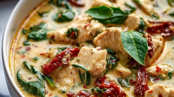 Rich & Creamy Chicken Spinach Soup with Sun-Dried Tomatoes