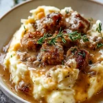 Creamy Roasted Garlic Mashed Potatoes with Savory Sausage Gravy