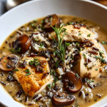 Wild Rice Chicken Soup with Roasted Mushrooms