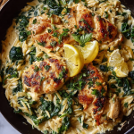 Creamy Lemon Chicken with Orzo & Greens