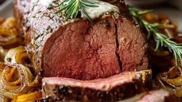 Roasted Beef Tenderloin with French Onions and Horseradish Sauce