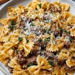 Indulgent Garlic Parmesan Bowtie Pasta with Creamy Beef