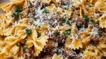 Indulgent Garlic Parmesan Bowtie Pasta with Creamy Beef