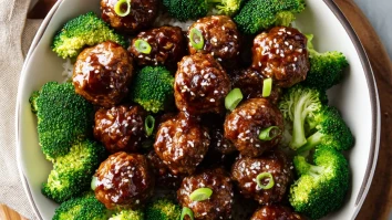 Sticky Mongolian Meatballs and Broccoli