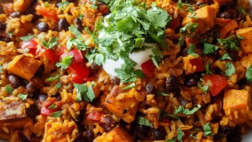 Southwest Sweet Potato Black Bean and Rice Skillet Bliss